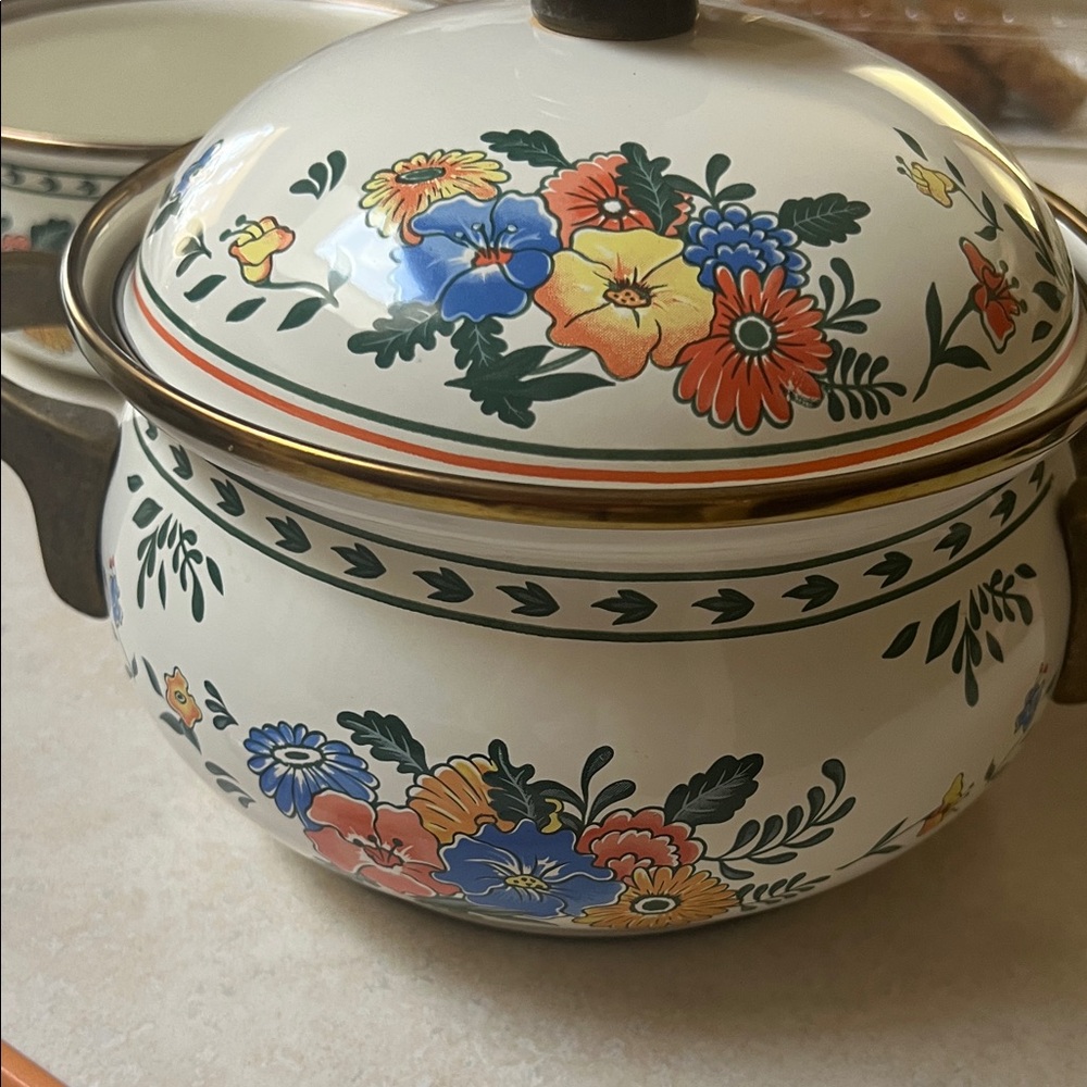 Floral Enamel Cookware with Lid
